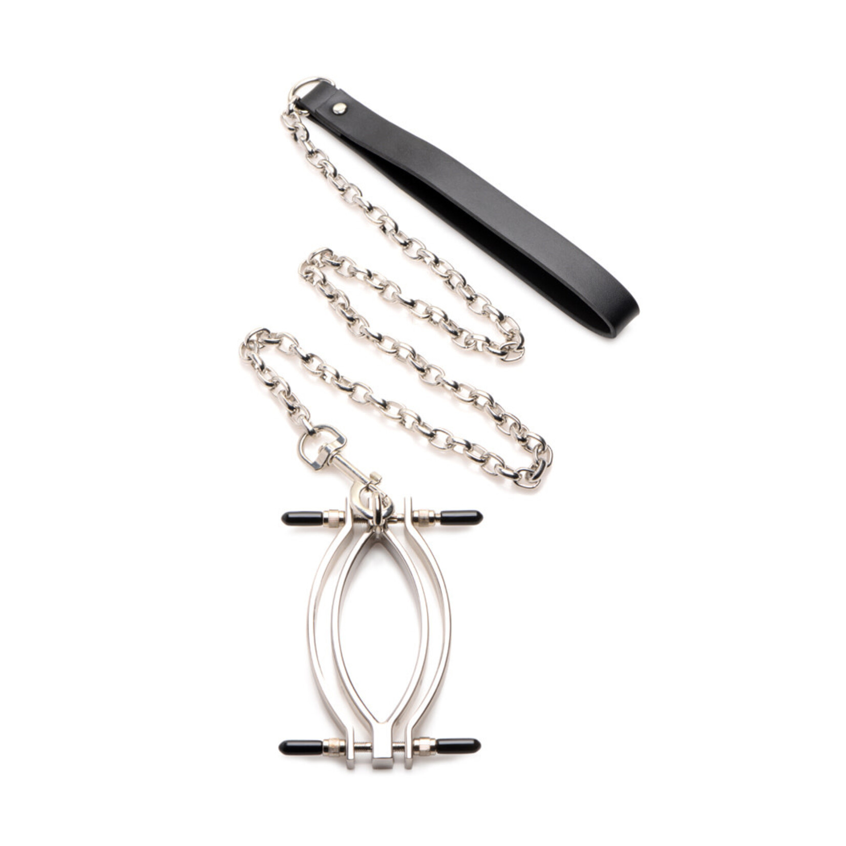 XR Brands Master Series Master Series Pussy Tugger Adjustable Pussy Clamp With Leash