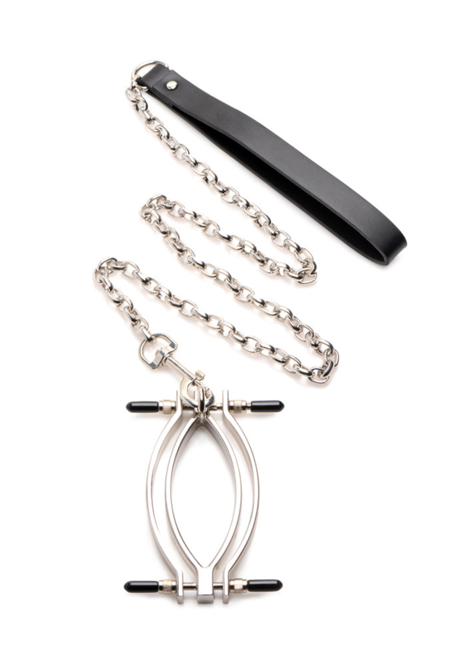 XR Brands Master Series Master Series Pussy Tugger Adjustable Pussy Clamp With Leash