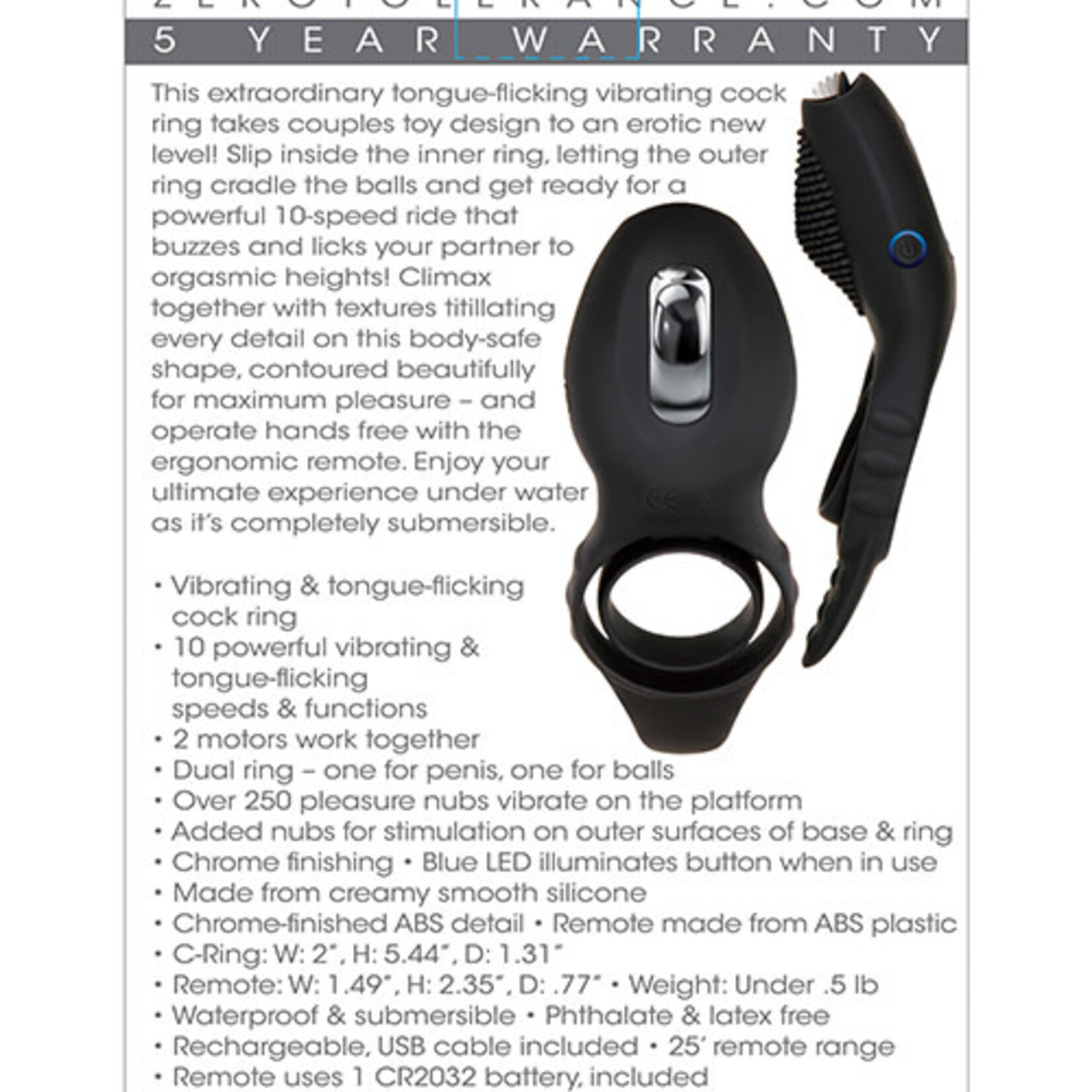 Zero Tolerance Mr. Flicker Rechargeable Silicone Cock Ring - Black