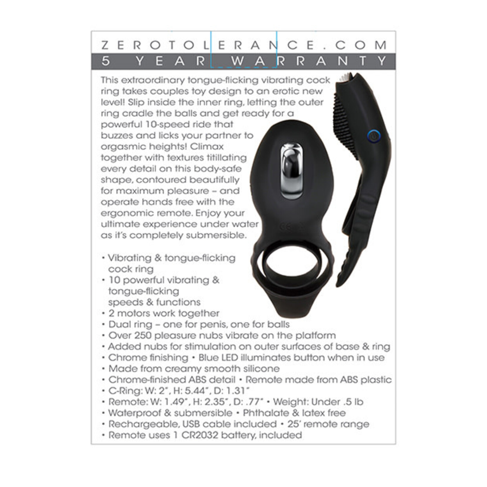 Zero Tolerance Mr. Flicker Rechargeable Silicone Cock Ring - Black