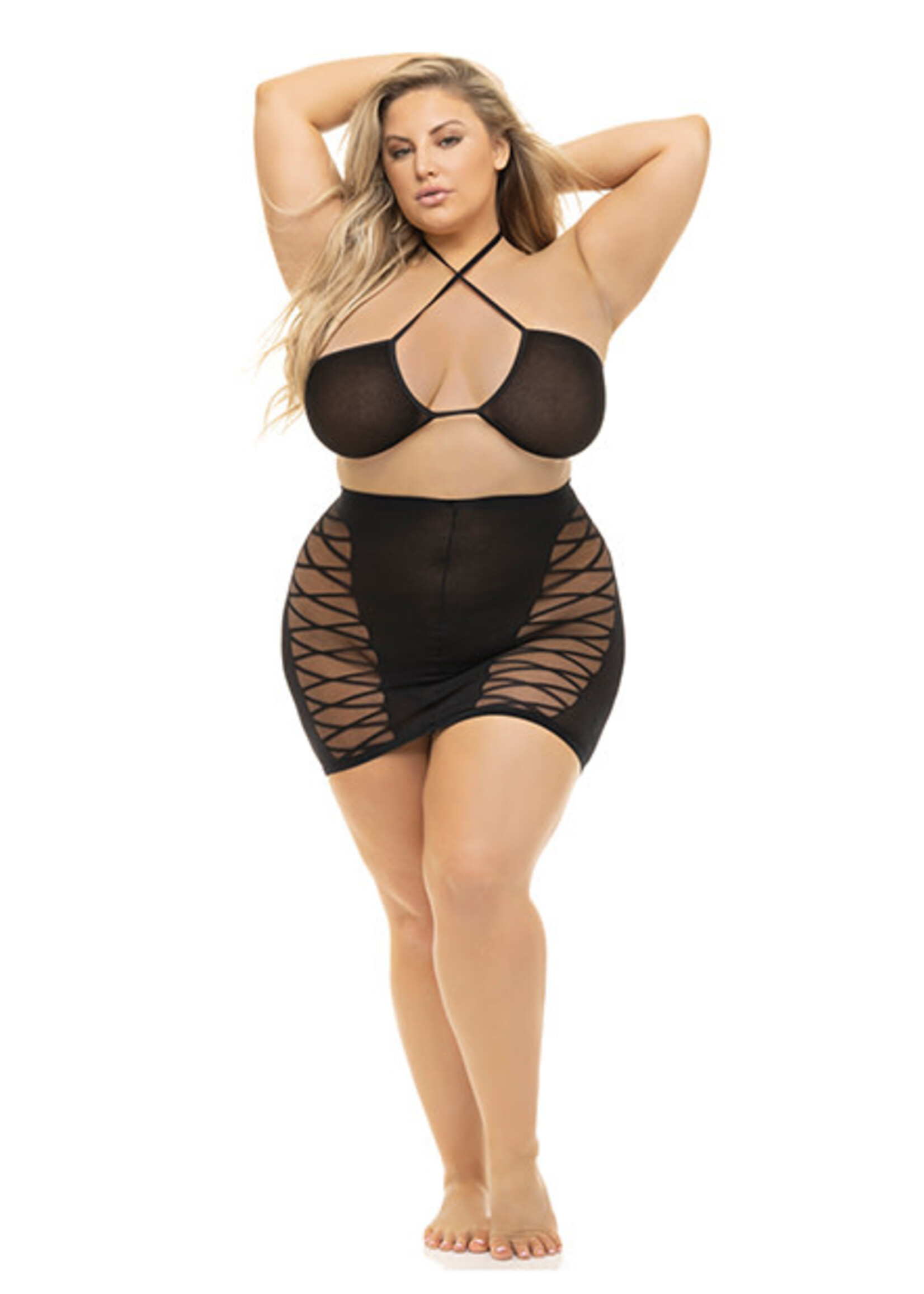 Pink Lipstick Pink Lipstick Hold On Tight Halter Bra & Skirt - Curvy Queen Size