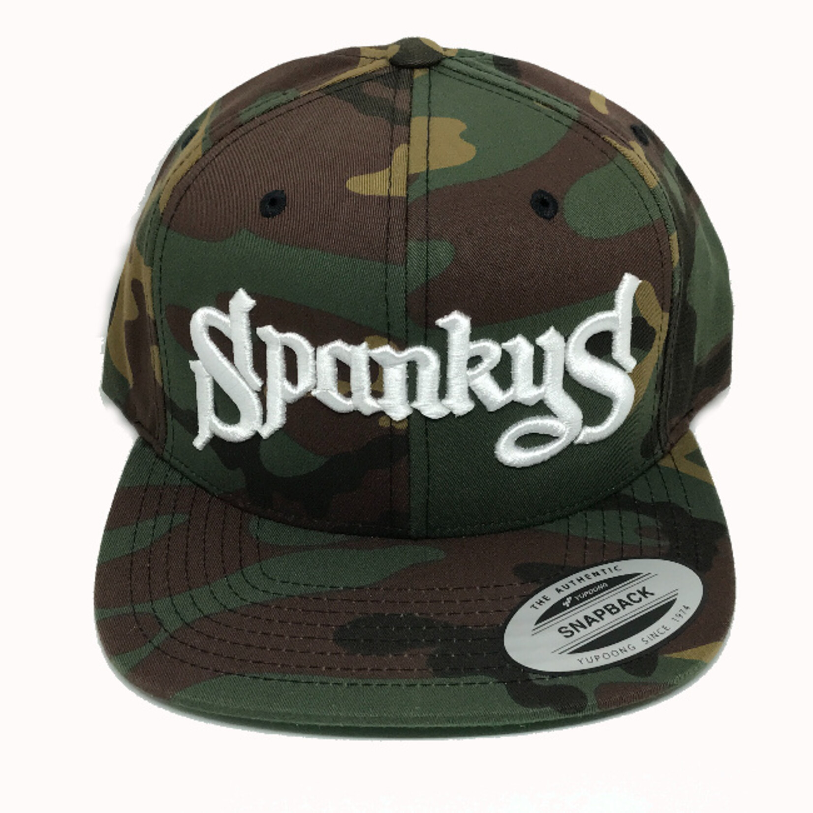 Spanky's Spankys Camouflage Old School White Logo Snapback Hat