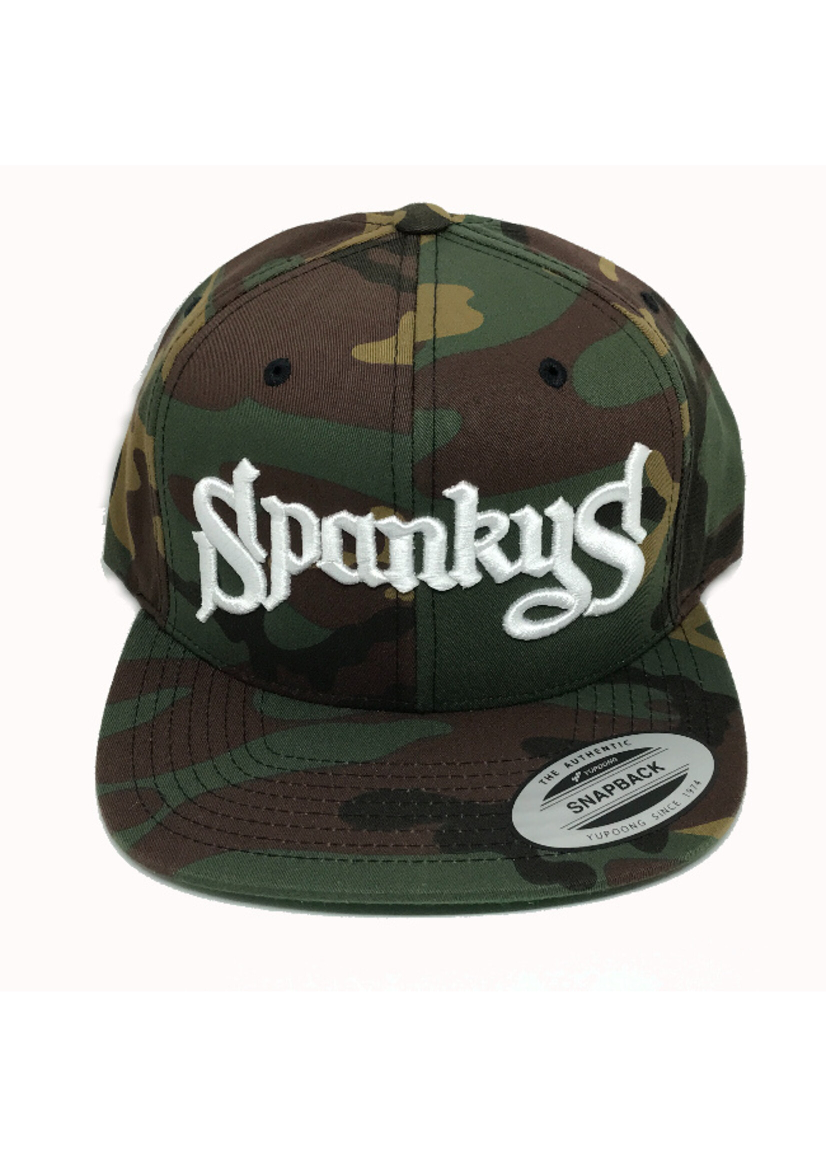 Spanky's Spankys Camouflage Old School White Logo Snapback Hat