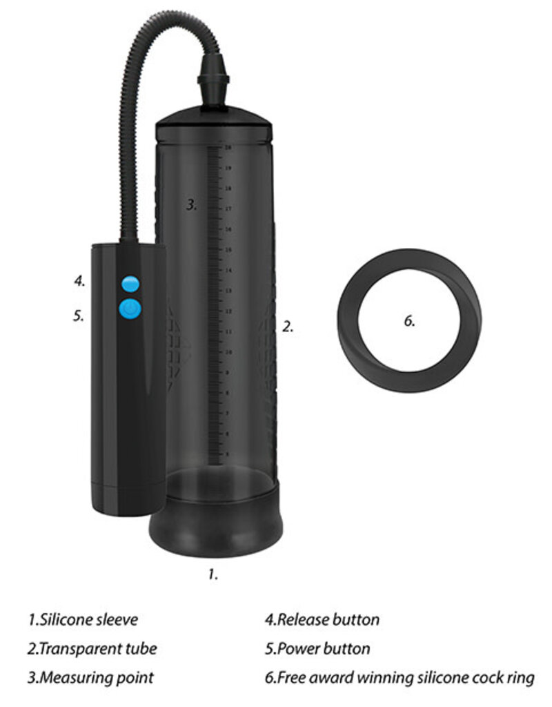 Pumped Shots Pumped Rechargeable Extreme Power Pump w/Free Silicone Cock Ring - Black