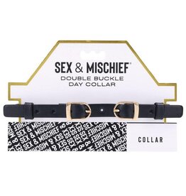 Sportsheets Sex & Mischief Double Buckle Day Collar - Black/Gold