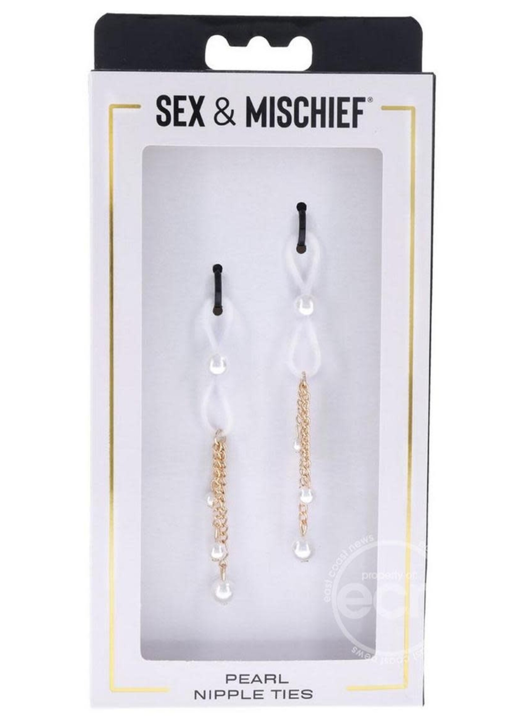 Sportsheets Sex & Mischief Pearl Nipple Ties - White/Gold