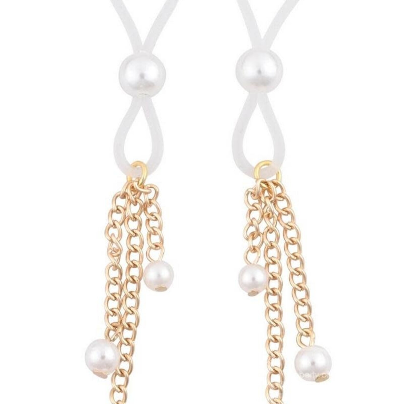 Sportsheets Sex & Mischief Pearl Nipple Ties - White/Gold