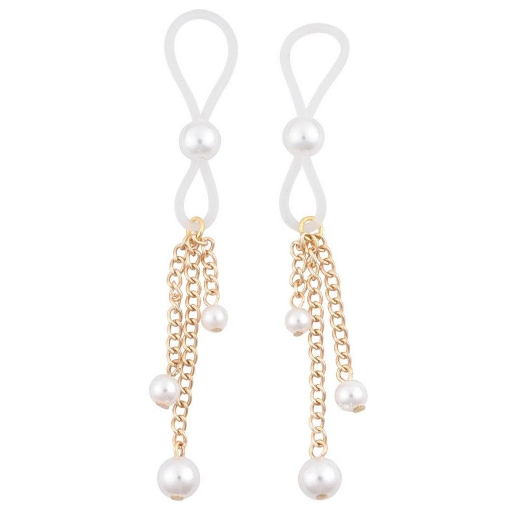 Sportsheets Sex & Mischief Pearl Nipple Ties - White/Gold