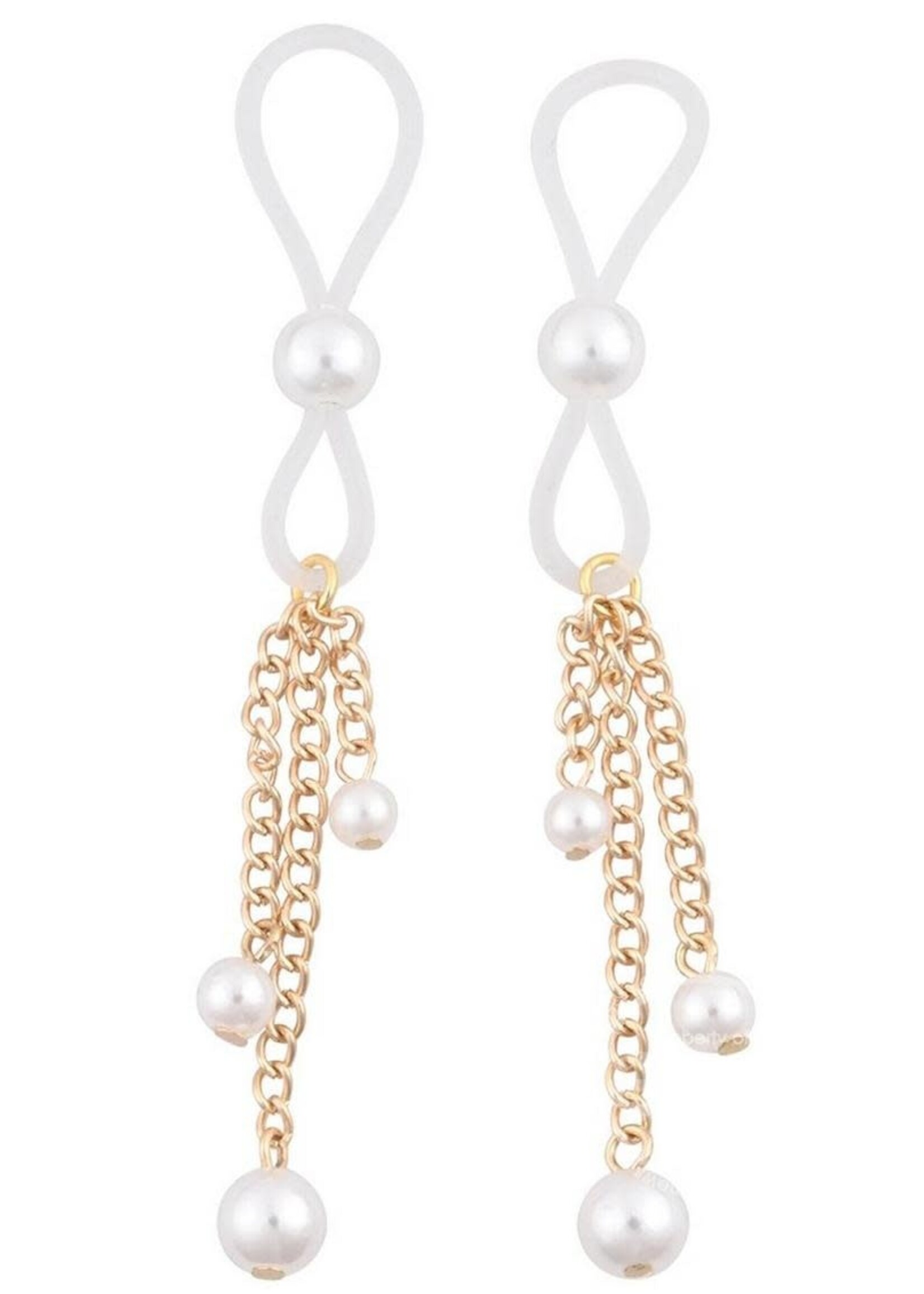 Sportsheets Sex & Mischief Pearl Nipple Ties - White/Gold