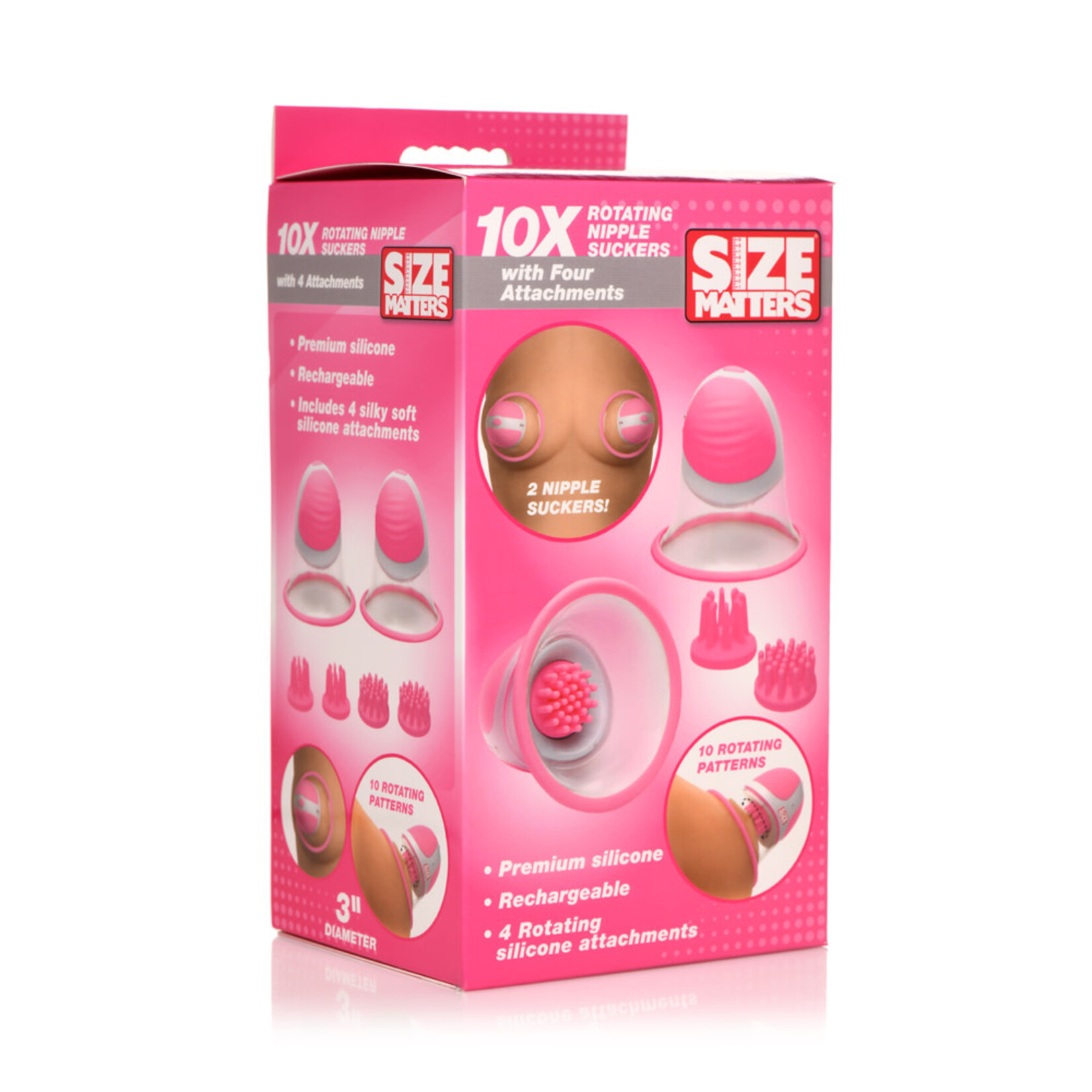 XR Brands Size Matters Size Matters 10X Rotating Silicone Nipple Suckers W/ 2 Attachments