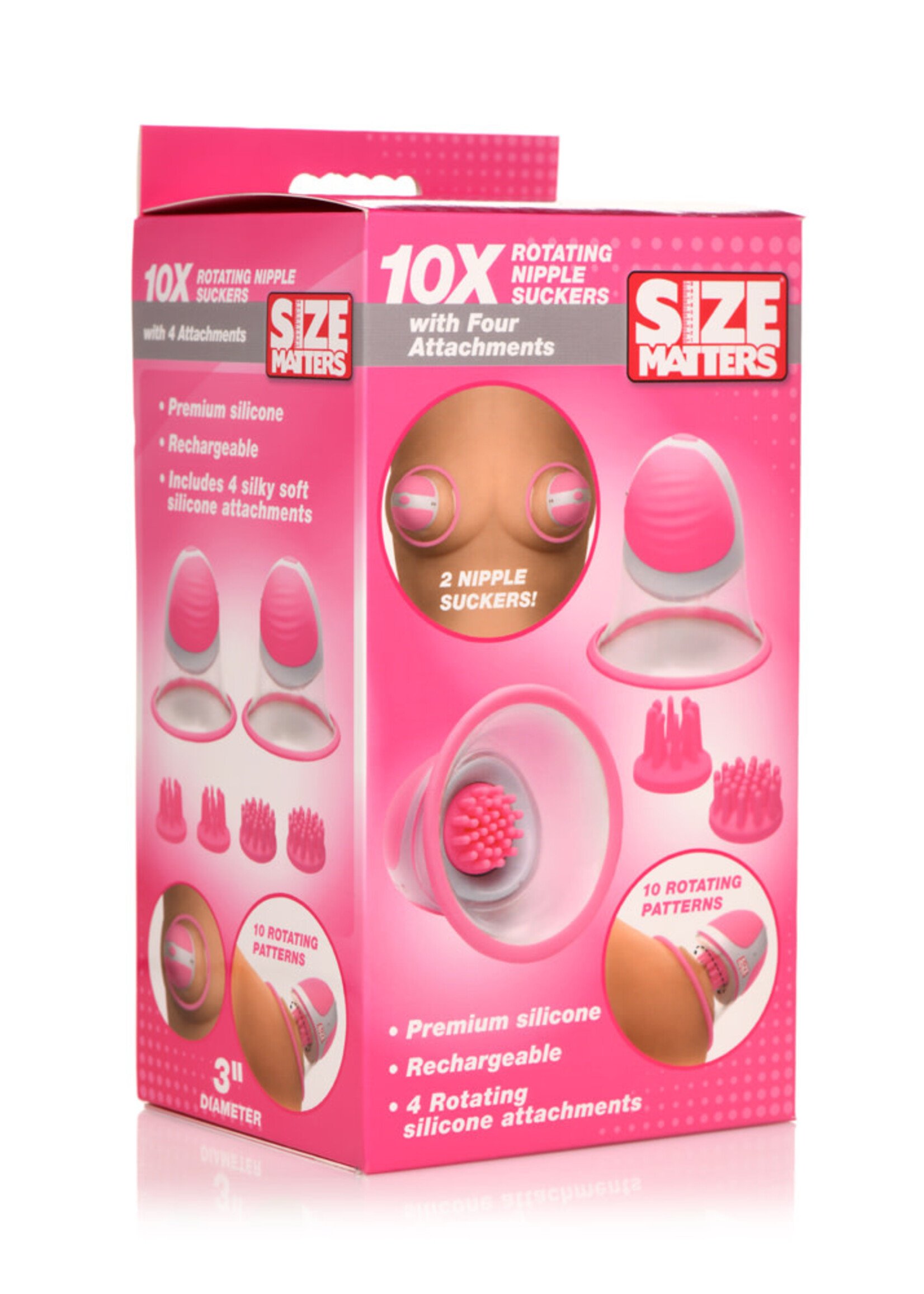 XR Brands Size Matters Size Matters 10X Rotating Silicone Nipple Suckers W/ 2 Attachments