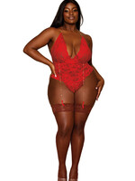 Dreamgirl Garter Teddy - Queen Size - Ruby