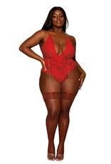 Dreamgirl Garter Teddy - Queen Size - Ruby