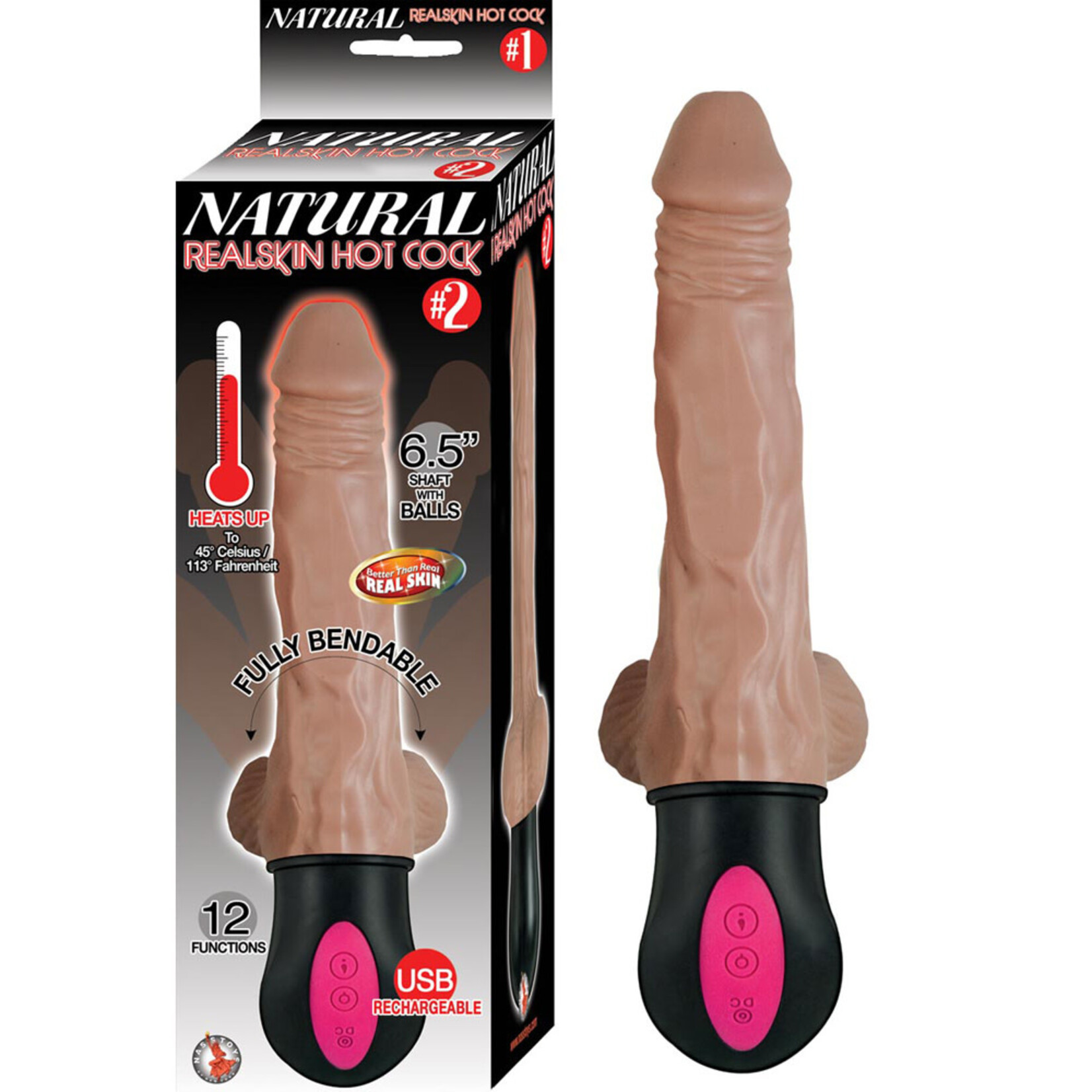 NassToys Natural Realskin Hot Cock #2 - With Balls - Brown
