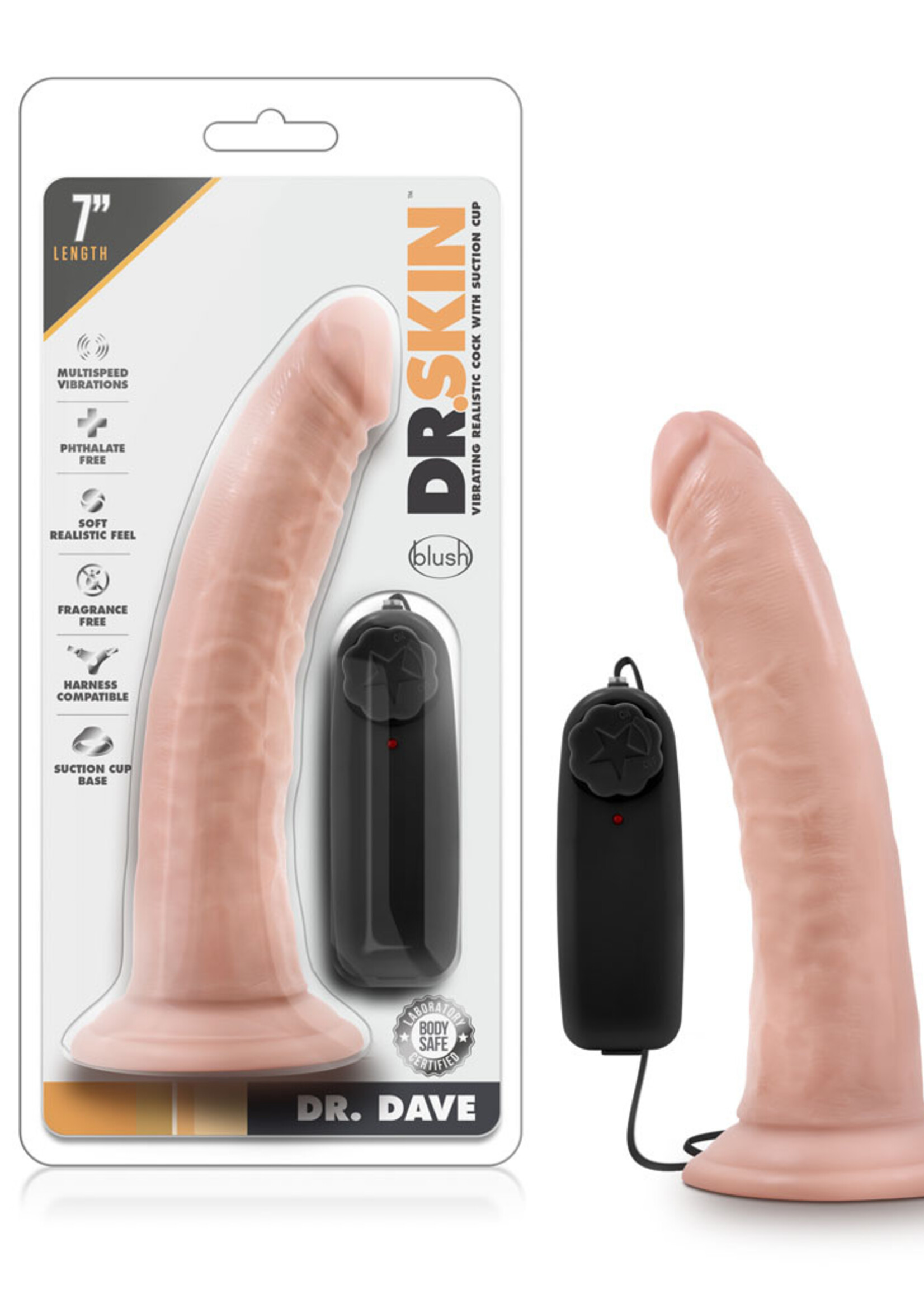 Blush Novelties Dr. Skin - Dr. Dave - 7 Inch Vibrating Cock With Suction Cup