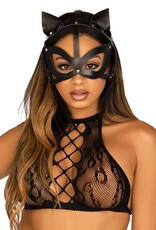 Leg Avenue Vegan Leather Studded Cat Mask - Black