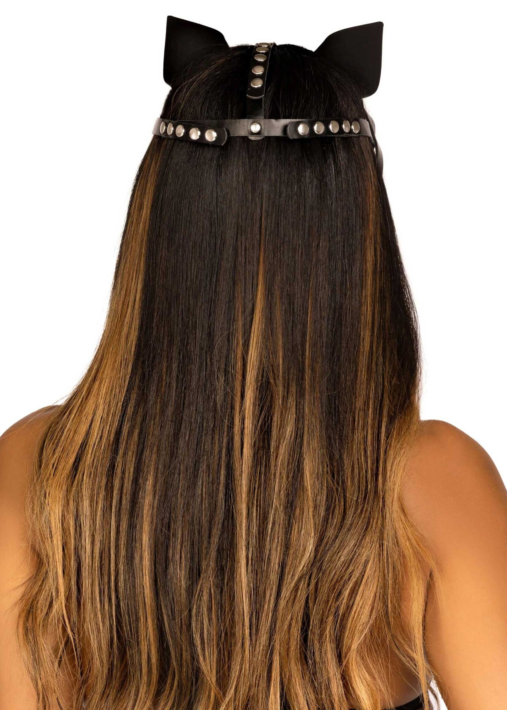 Leg Avenue Vegan Leather Studded Cat Mask - Black