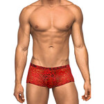Male Power Stretch Lace Mini Short Red