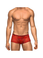 Male Power Stretch Lace Mini Short Red