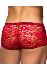 Male Power Stretch Lace Mini Short Red