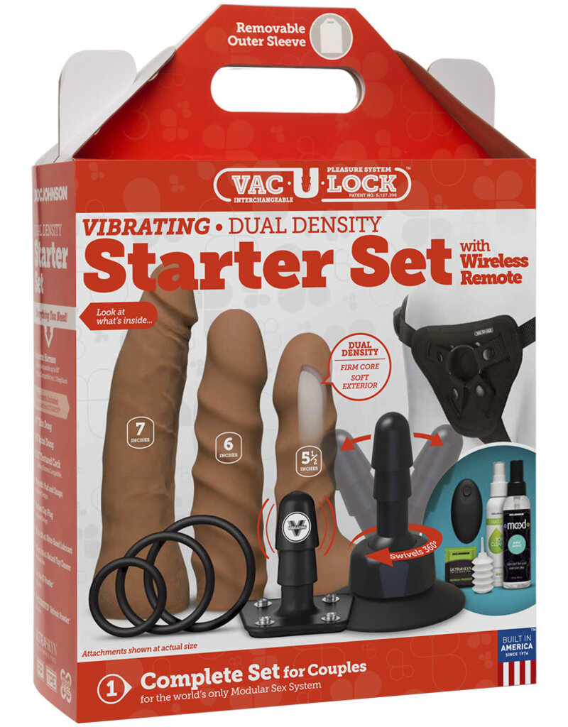 Doc Johnson Vac-U-Lock Vibrating Dual Density Starter Set With Wireless Remote Caramel