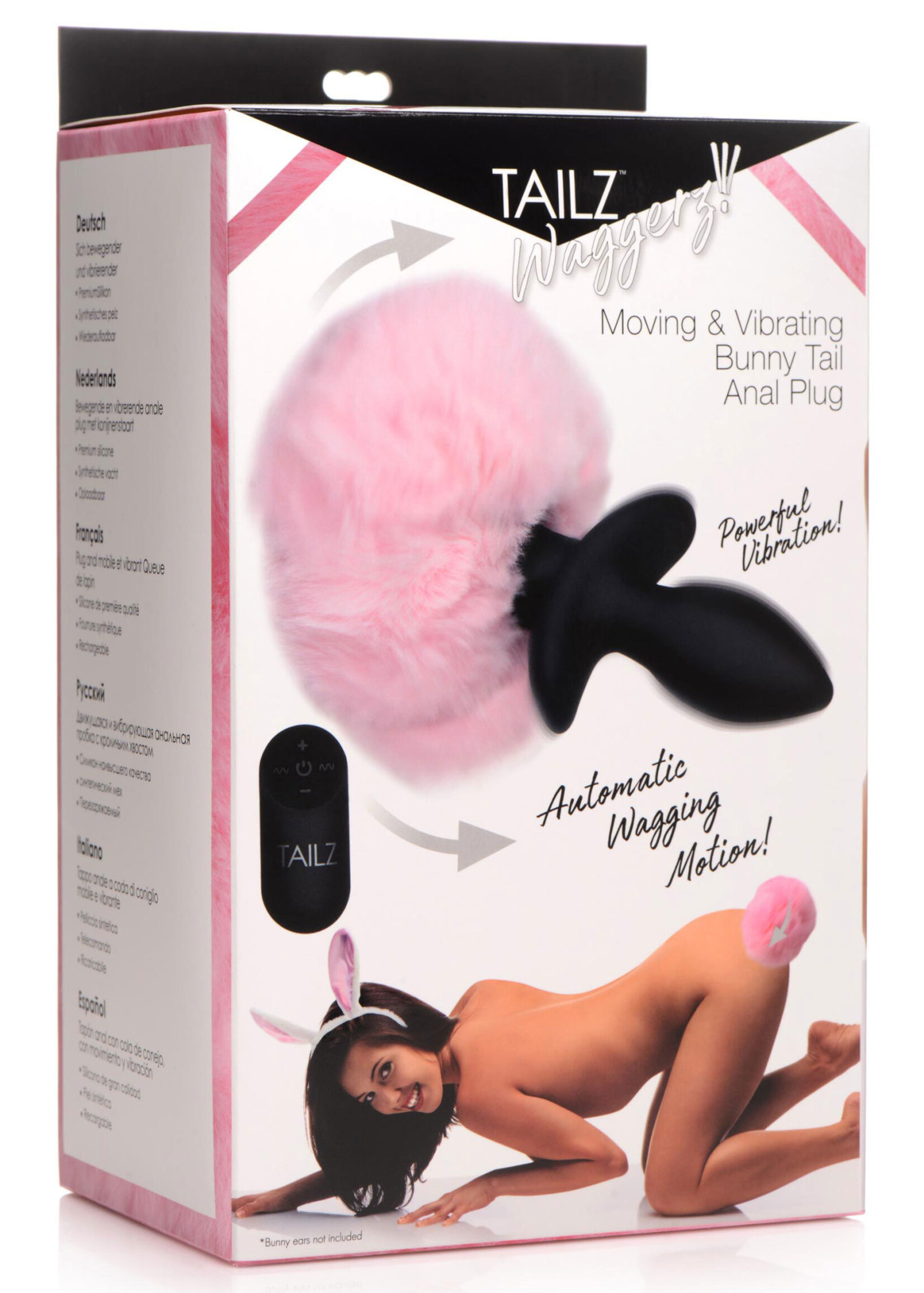 XR Brands Tailz Waggerz Moving and Vibrating Bunny Tail Anal Plug - Pink