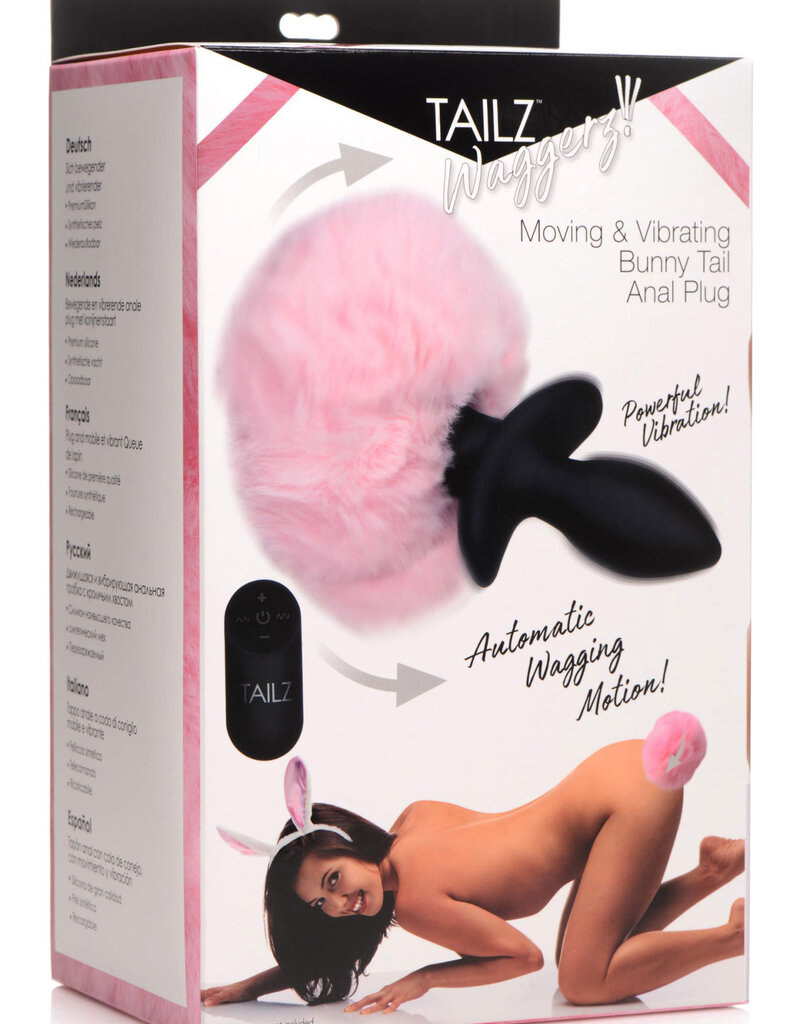 XR Brands Tailz Waggerz Moving and Vibrating Bunny Tail Anal Plug - Pink