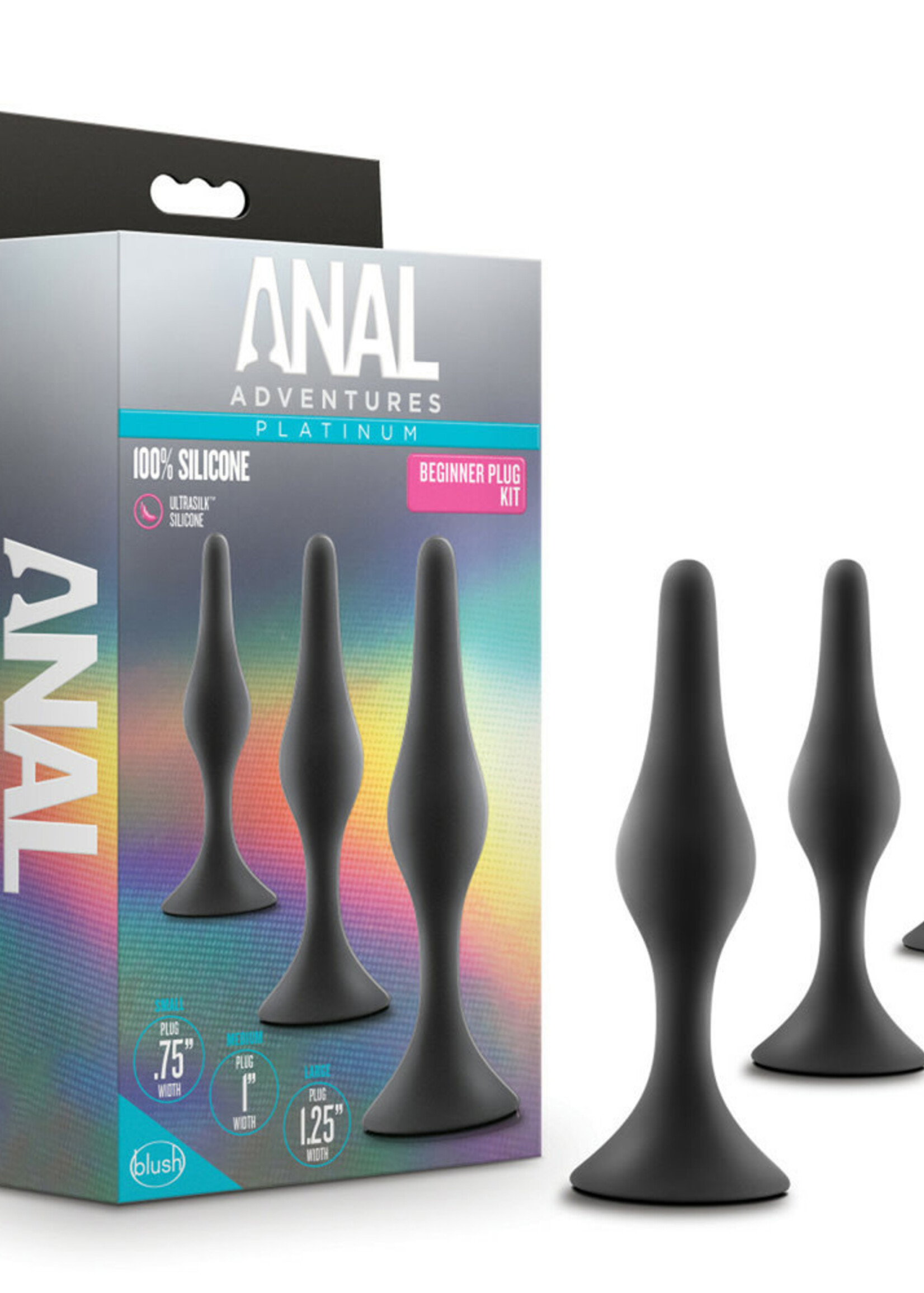 Blush Novelties Anal Adventures Platinum Silicone Beginner Plug Kit Black
