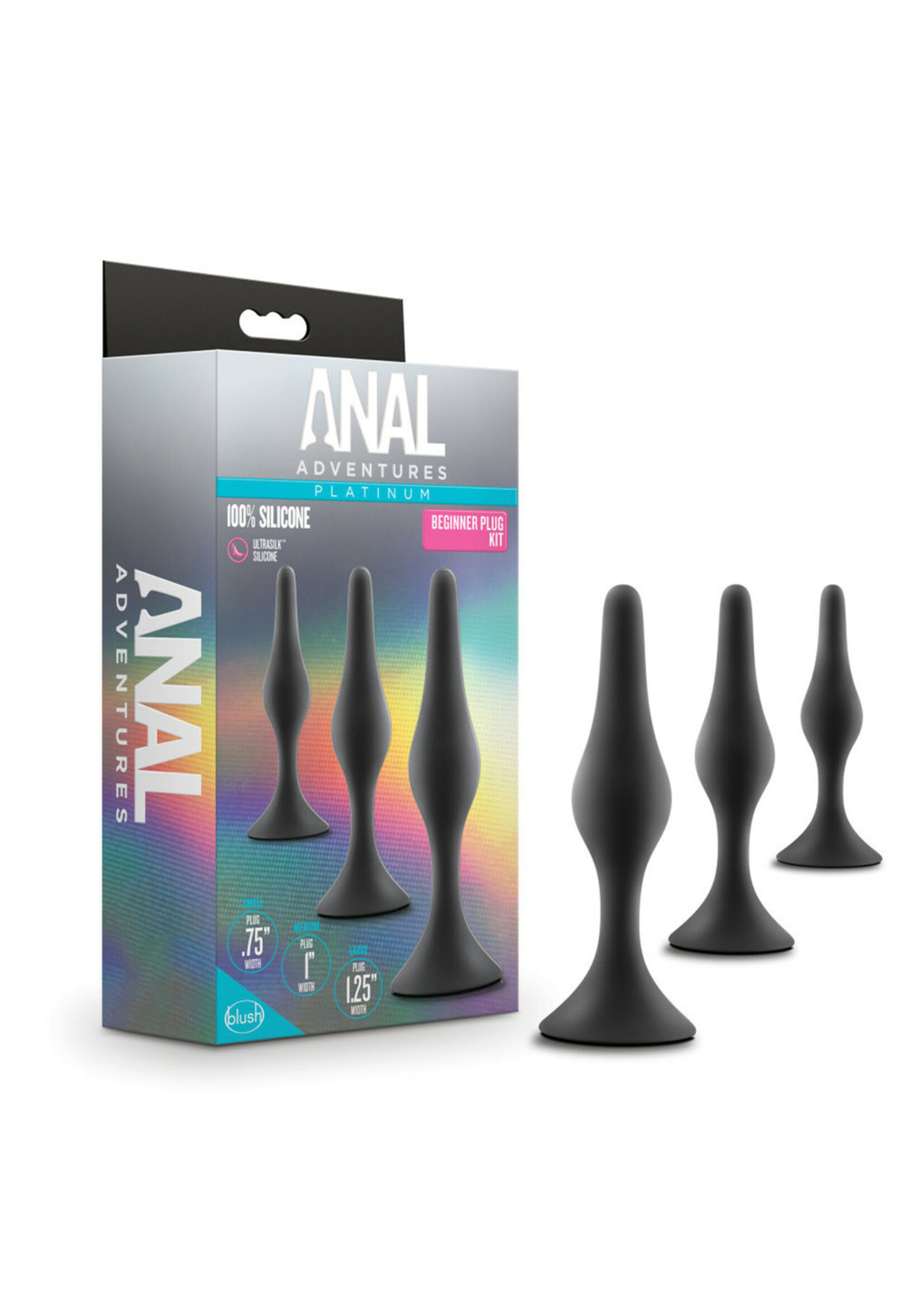 Blush Novelties Anal Adventures Platinum Silicone Beginner Plug Kit Black