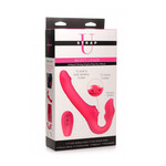 XR Brands Strap U Strap U Licking Vibrating Rechargeable Silicone Strapless Strap-On with Remote Control - Pink