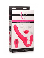 XR Brands Strap U Strap U Licking Vibrating Rechargeable Silicone Strapless Strap-On with Remote Control - Pink