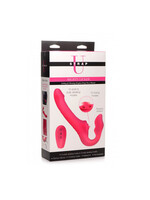 XR Brands Strap U Strap U Licking Vibrating Rechargeable Silicone Strapless Strap-On with Remote Control - Pink