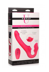 XR Brands Strap U Strap U Licking Vibrating Rechargeable Silicone Strapless Strap-On with Remote Control - Pink XR Brands Strap U Strap U Licking Vibrating Rechargeable Silicone Strapless Strap-On with Remote Control - Pink