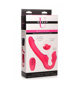 XR Brands Strap U Strap U Licking Vibrating Rechargeable Silicone Strapless Strap-On with Remote Control - Pink