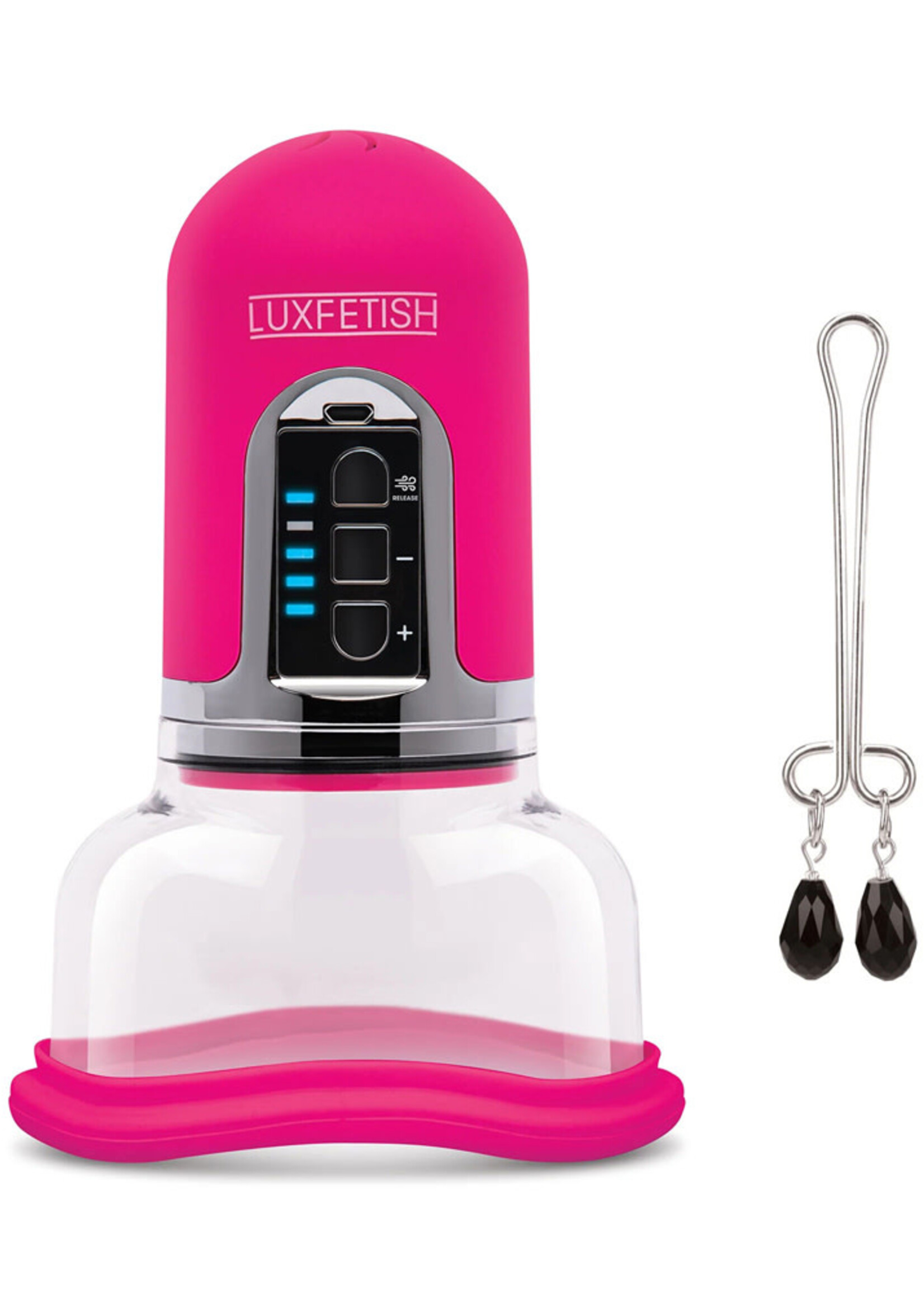 Lux Fetish Rechargeable 4-Function Auto Pussy Pump With Clit Clamp