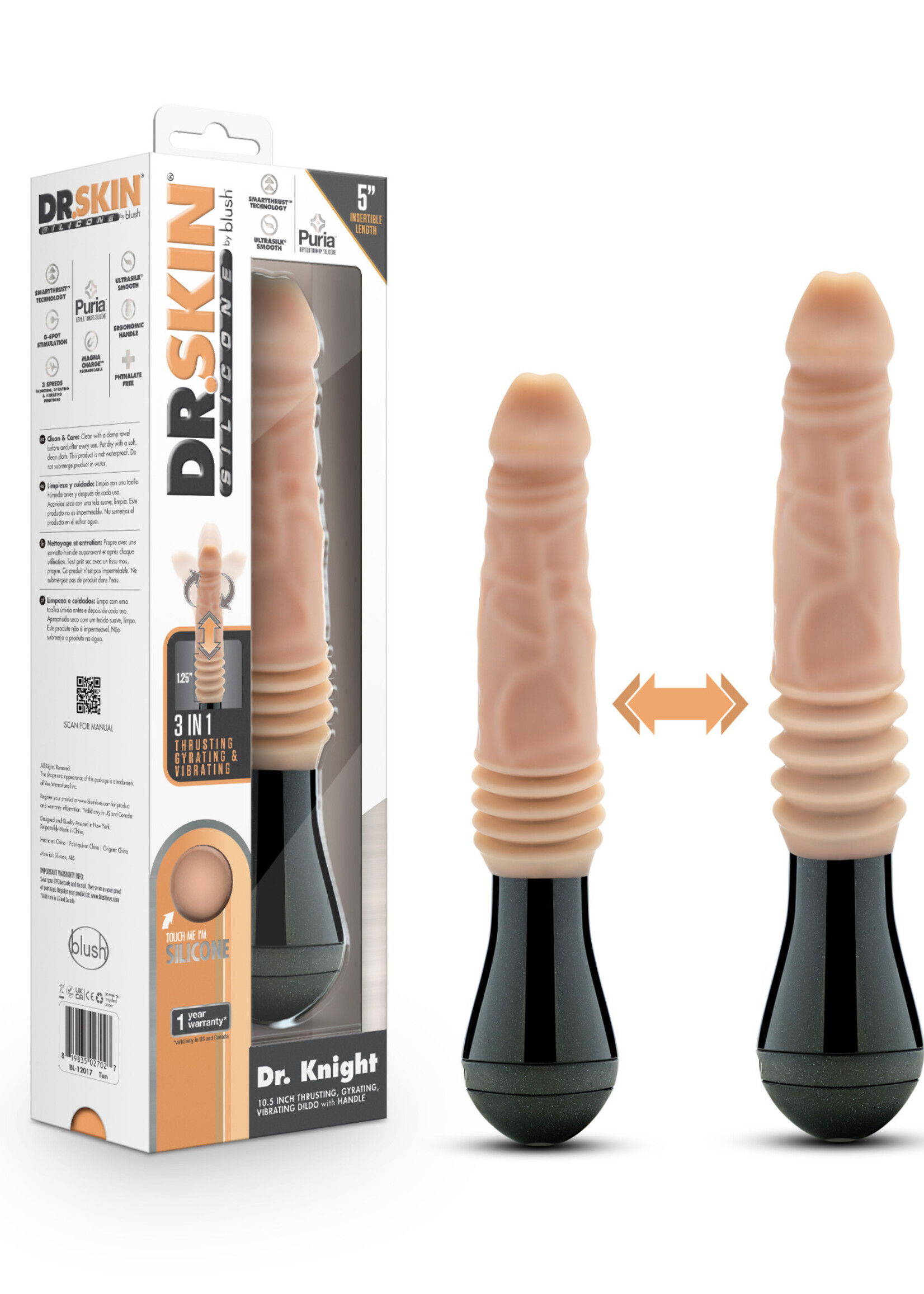Blush Novelties Dr. Skin Silicone - Dr. Knight - Thrusting Gyrating Vibrating Dildo - Beige