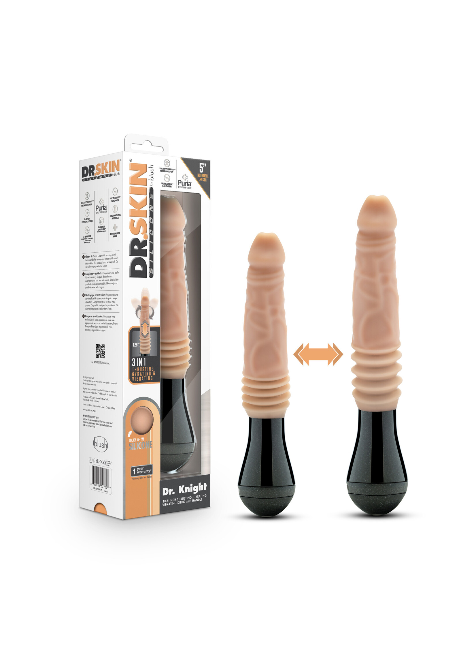 Blush Novelties Dr. Skin Silicone - Dr. Knight - Thrusting Gyrating Vibrating Dildo - Beige