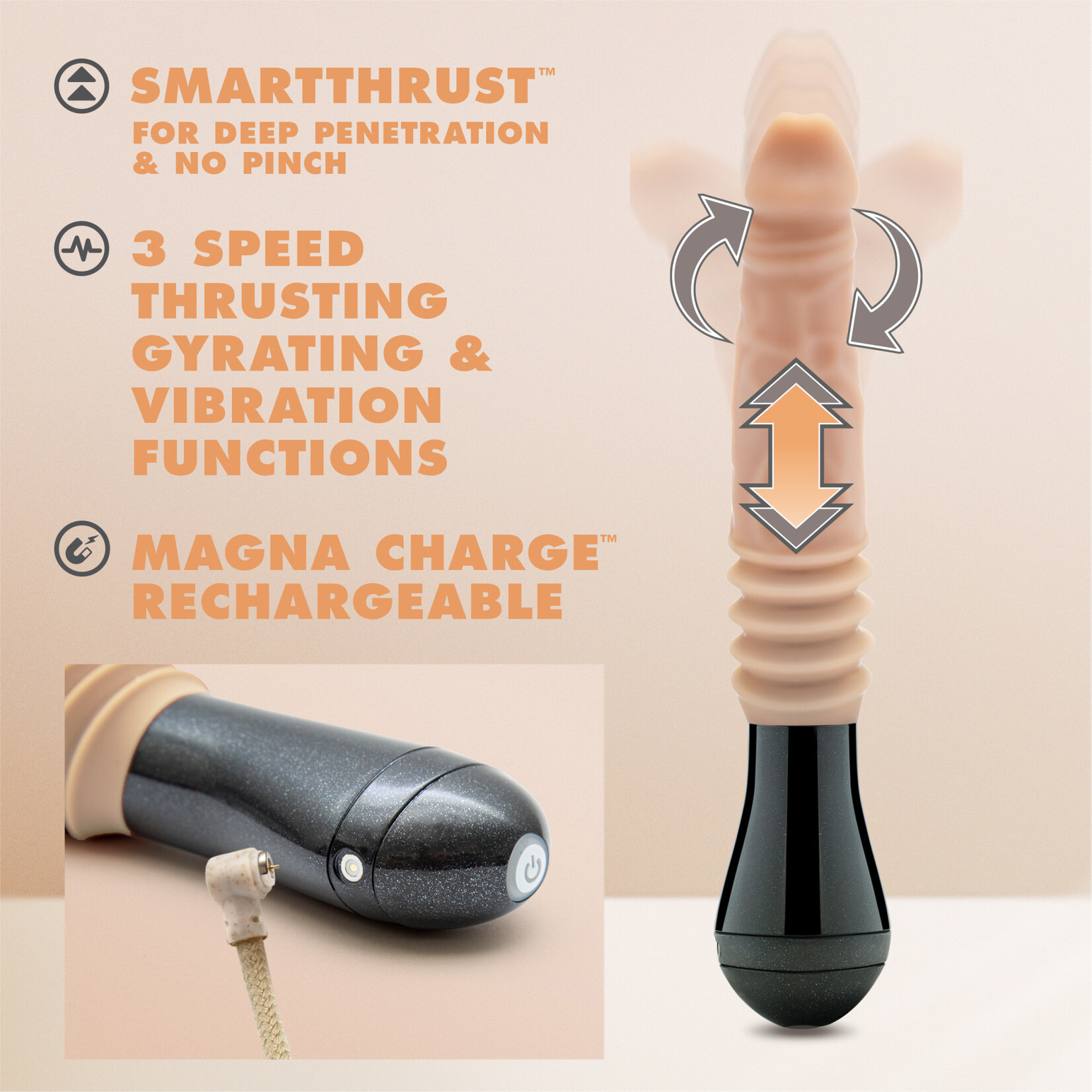 Blush Novelties Dr. Skin Silicone - Dr. Knight - Thrusting Gyrating Vibrating Dildo - Beige