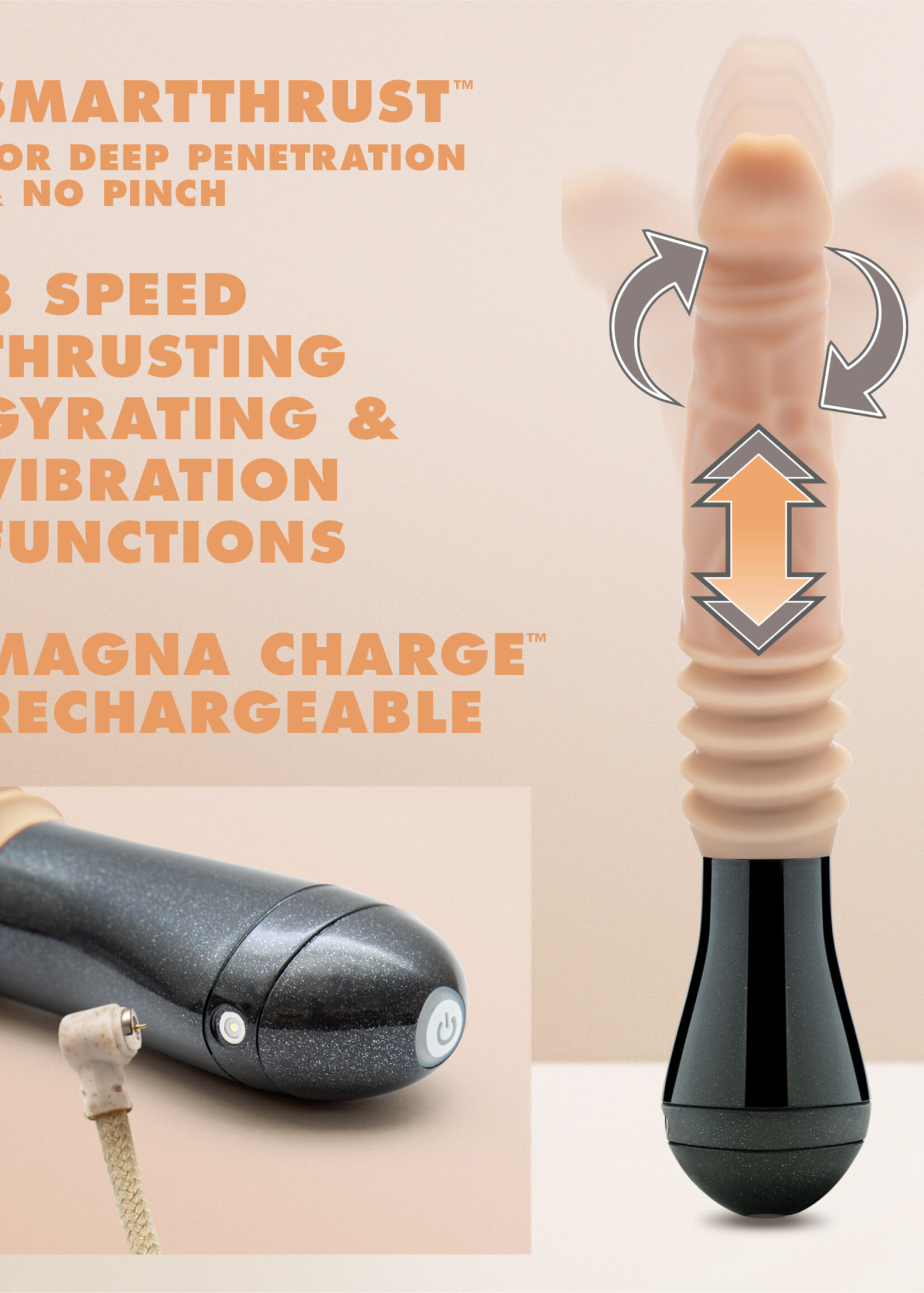 Blush Novelties Dr. Skin Silicone - Dr. Knight - Thrusting Gyrating Vibrating Dildo - Beige