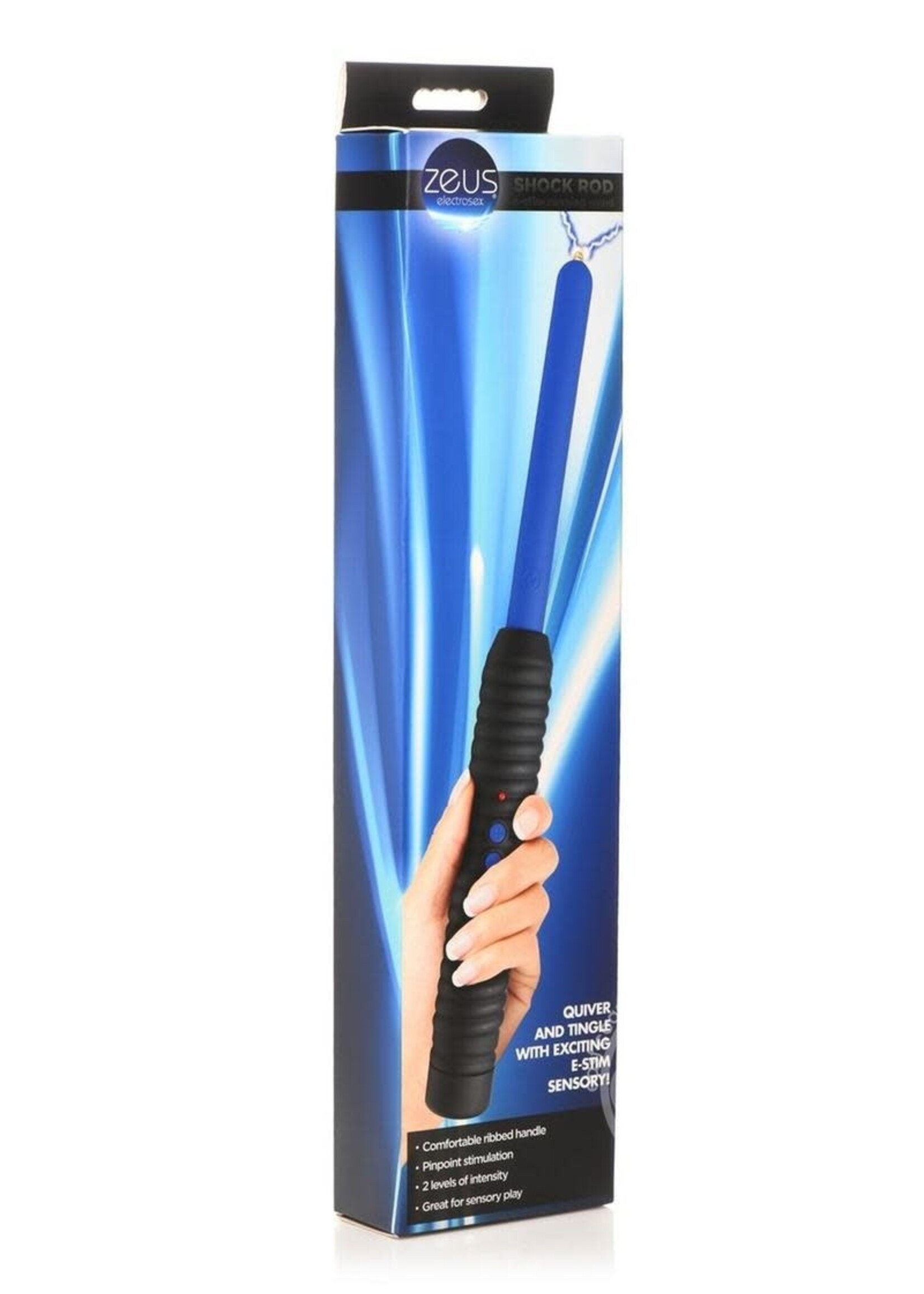XR Brands Zeus Electrosex Zeus Electrosex Shock Rod E-Stim Zapping Wand - Blue/Black