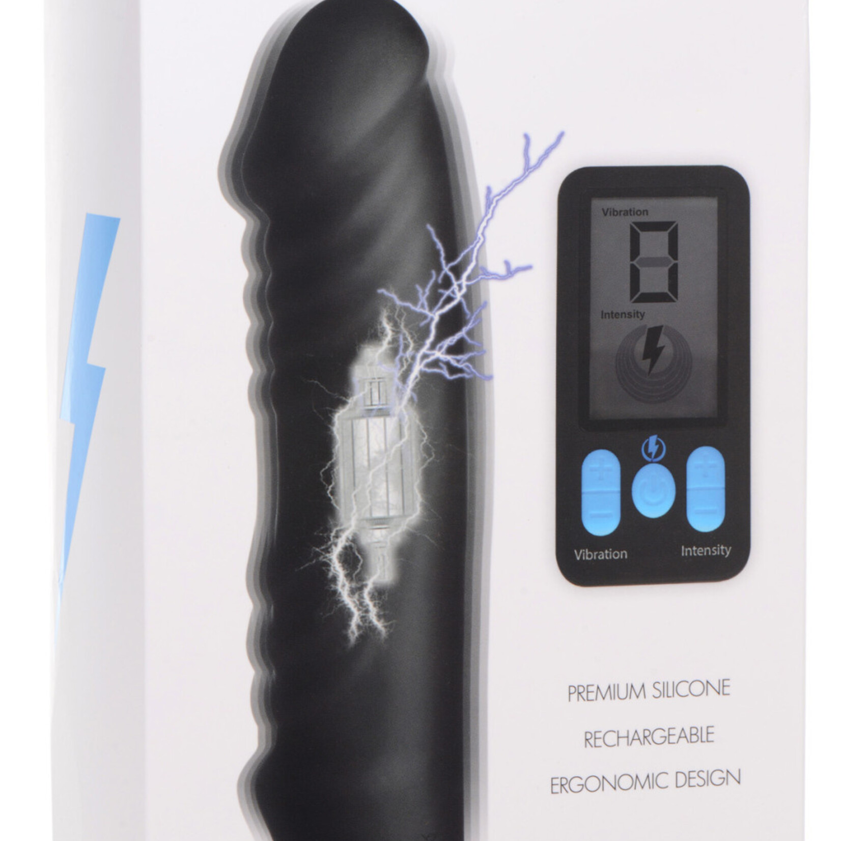 XR Brands Zeus Electrosex Zeus Vibrating & E-Stim Rechargeable Silicone Dildo With Remote Control 7.9in- Black