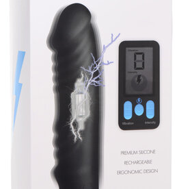 XR Brands Zeus Electrosex Zeus Vibrating & E-Stim Rechargeable Silicone Dildo With Remote Control 7.9in- Black