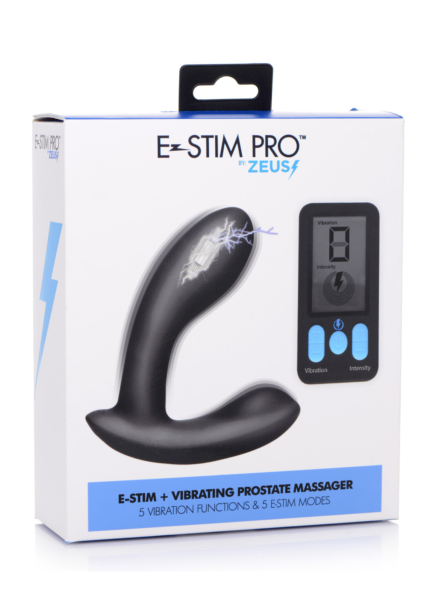 XR Brands Zeus Electrosex Zeus Vibrating & E-Stim Silicone Rechargeable Prostate Massager With Remote Control - Black