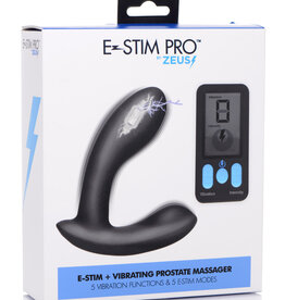 XR Brands Zeus Electrosex Zeus Vibrating & E-Stim Silicone Rechargeable Prostate Massager With Remote Control - Black
