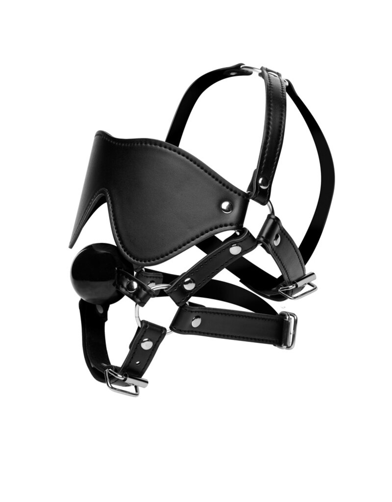 XR Brands Strict Blindfold Harness + Ball Gag