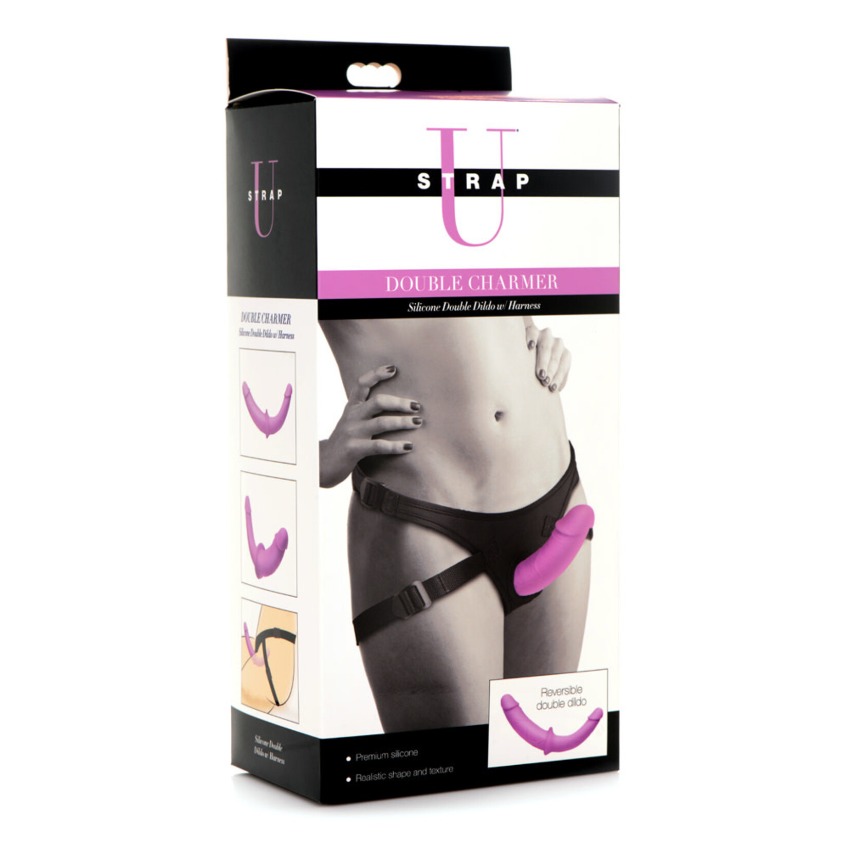 XR Brands Strap U Strap u Double Charmer Silicone Double Dildo with Harness - Purple
