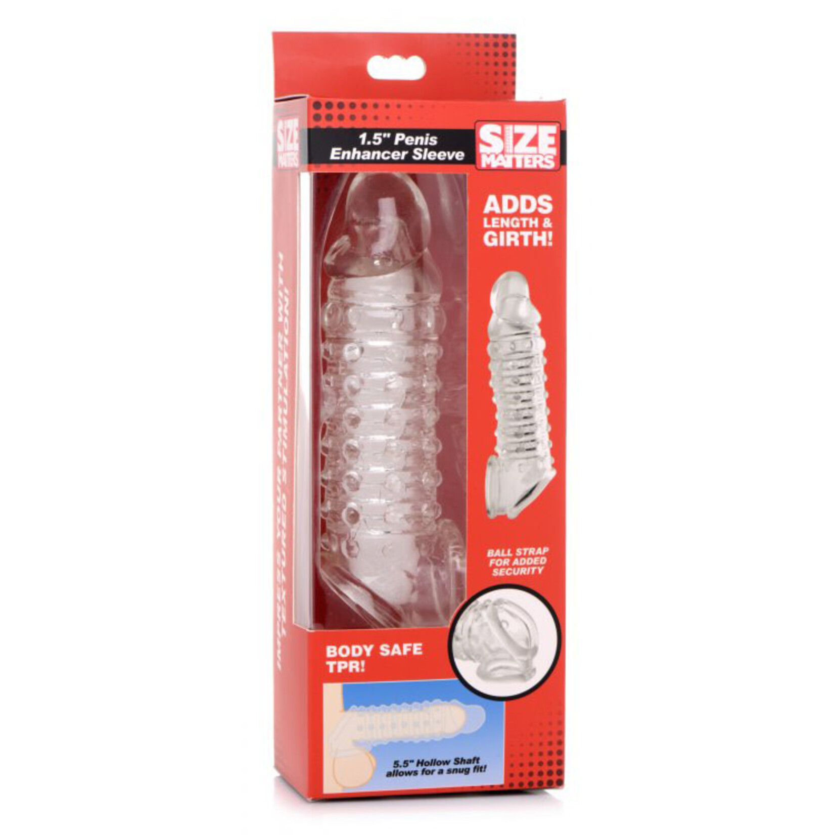 XR Brands Size Matters 1.5 Inch Penis Enhancer Sleeve - Clear