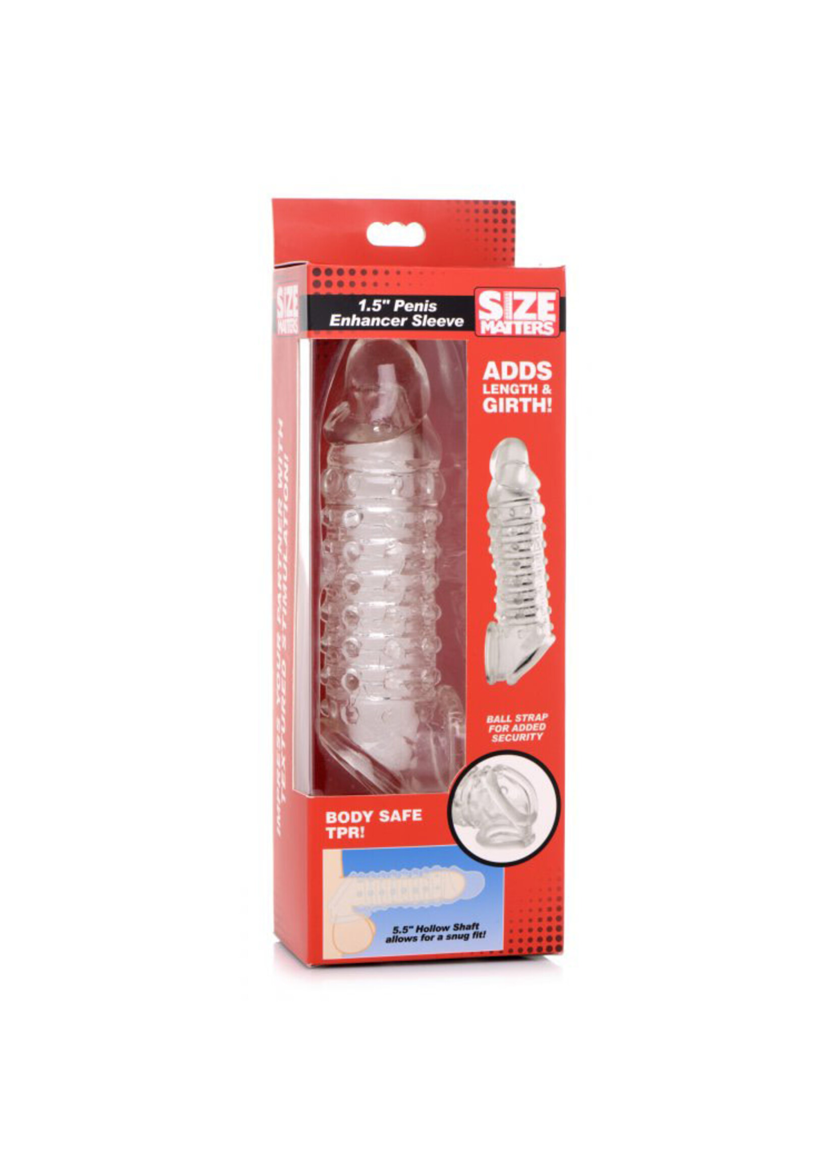 XR Brands Size Matters 1.5 Inch Penis Enhancer Sleeve - Clear