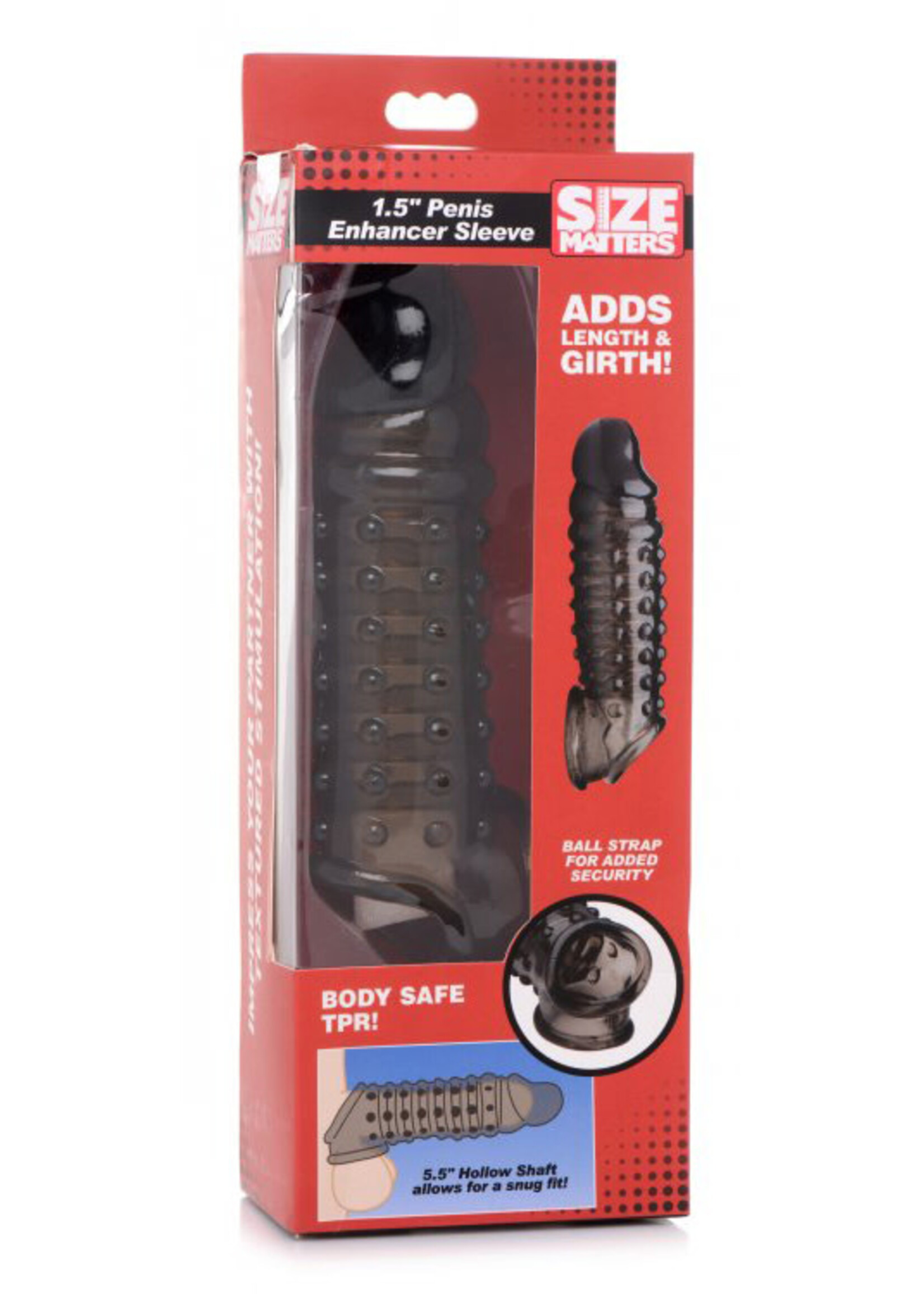 XR Brands Size Matters 1.5 Inch Penis Enhancer Sleeve - Smoke