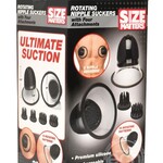 XR Brands Size Matters Size Matters 10X Rotating Rechargeable Silicone Nipple Suckers with 4 Attachments - Black/Clear